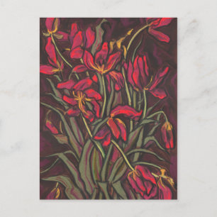 Carte Postale Tulipes mourantes Fleurs rouges État de la peintur