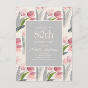 Carte Postale Tulipes roses blanches 80ème anniversaire femme