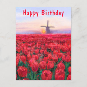 Carte Postale Tulips Field Spring en Pays-Bas - Joyeux anniversa
