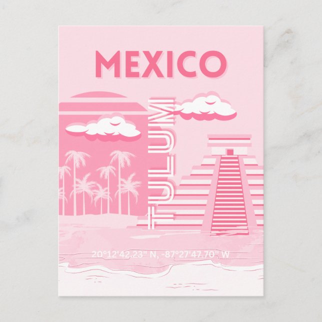 Carte Postale Tulum, Mexique, Art Voyage, Art Rose (Devant)