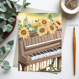 Carte Postale Tune in Bloom   Tournesol Floral Aquarelle Piano