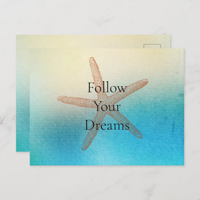 Carte Postale Turquoise Blanc Aqua Blue Beach Starfish (Devant / Derrière)