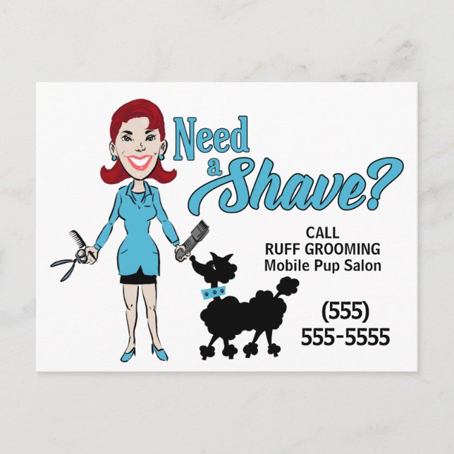 Carte Postale Turquoise Bleu Besoin d'un Groomer pour animaux de (Devant)