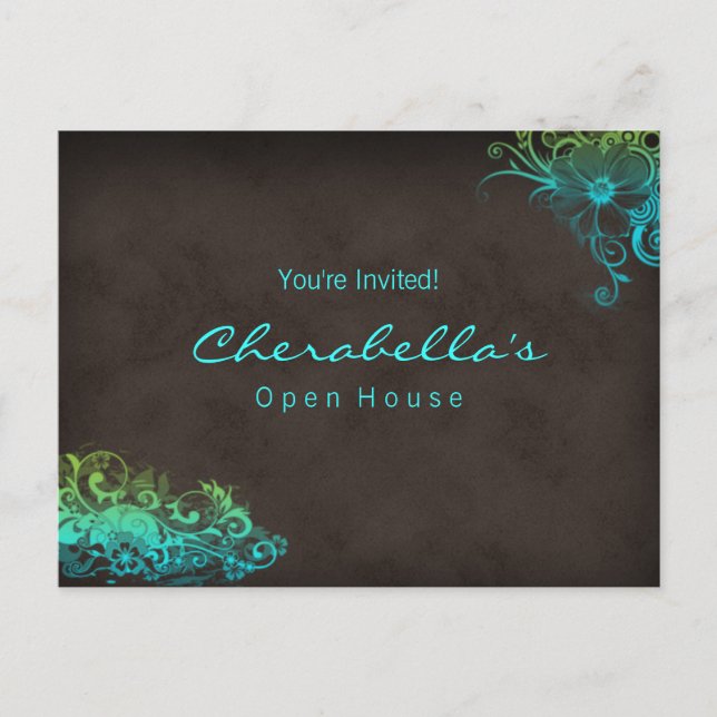 Carte postale Turquoise Blue Green Floral Invitati (Devant)