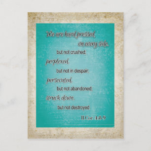 Carte Postale Turquoise Brown Bible chrétienne Verse II Cor 4:8-