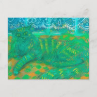 Turquoise Chat Pastel Peinture Animaux Portrait