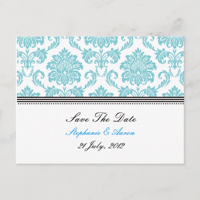 Carte postale 'Turquoise Damask Save The Date' (Devant)