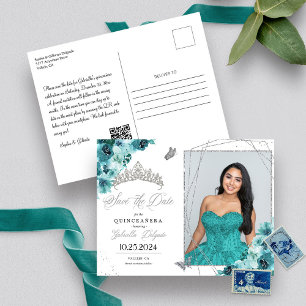 Carte postale turquoise et argent Tiara Quinceañer