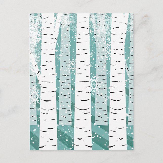 Carte Postale Turquoise et blanc Snowy Birch Tree hiver (Devant)