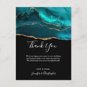 Carte Postale Turquoise moderne & Or Agate Pierre Merci Abstrait
