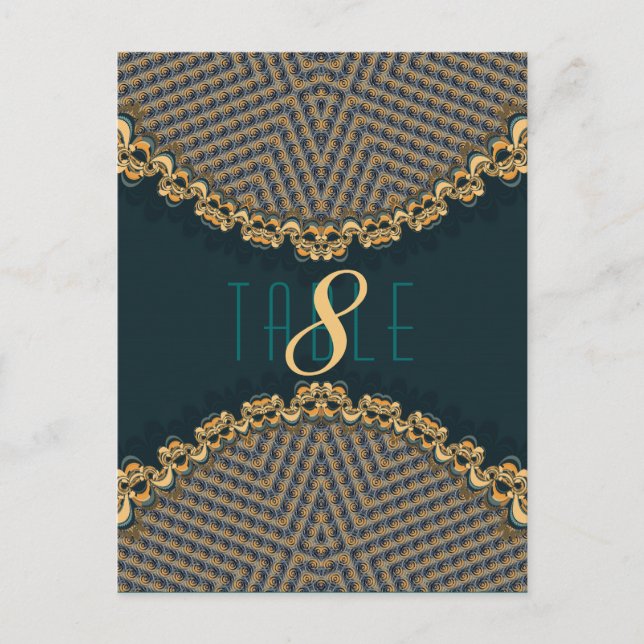 Carte Postale Turquoise+Motif de dentelle d'or Réception Numéro  (Devant)