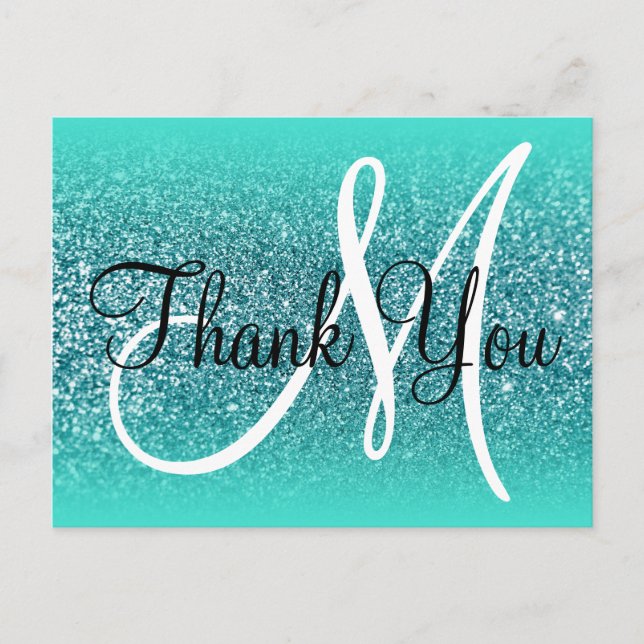 Carte Postale Turquoise Ombre Parties scintillant Turquoise Mono (Devant)