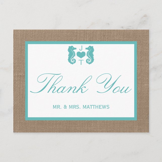 Carte Postale Turquoise Seahorse Burlap Beach Wedding Collection (Devant)