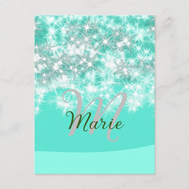 Carte Postale Turquoise turquoise agate aqua monogramme ajouter  (Devant)