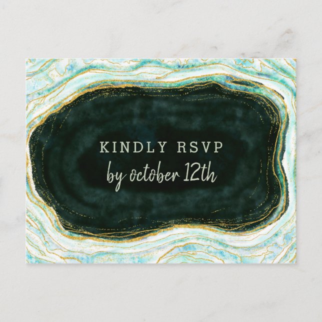 Carte Postale Turquoise Vert & Or Agate Mariage Repas Choix RSVP (Devant)