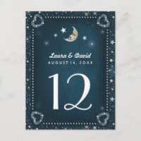 Turquoise White & Gold Moon & Stars Numéro de tabl