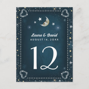Carte Postale Turquoise White & Gold Moon & Stars Numéro de tabl