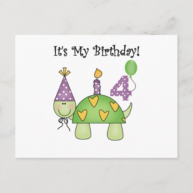 Carte Postale Turtle 4th Birthday Tshirts et cadeaux (Devant)