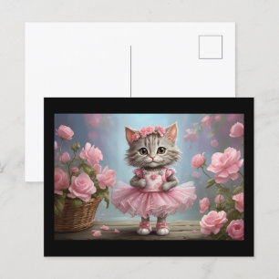 Carte Postale Tutu rose Ballerina Kitten