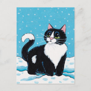 Carte Postale Tuxedo Cat debout genou profond dans la peinture d