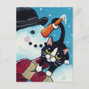 Carte postale Tuxedo Cat et Gentlemen Snowman