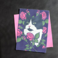 Tuxedo Cat Peony Floral Art Tuxie Cat