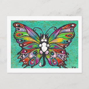 Carte Postale Tuxedo Catterfly Cat/Butterfly Whimsical Imaginair
