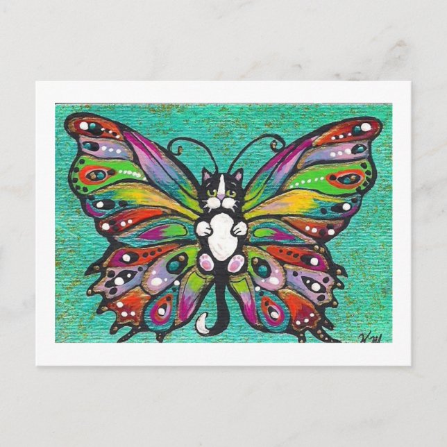 Carte Postale Tuxedo Catterfly Cat/Butterfly Whimsical Imaginair (Devant)