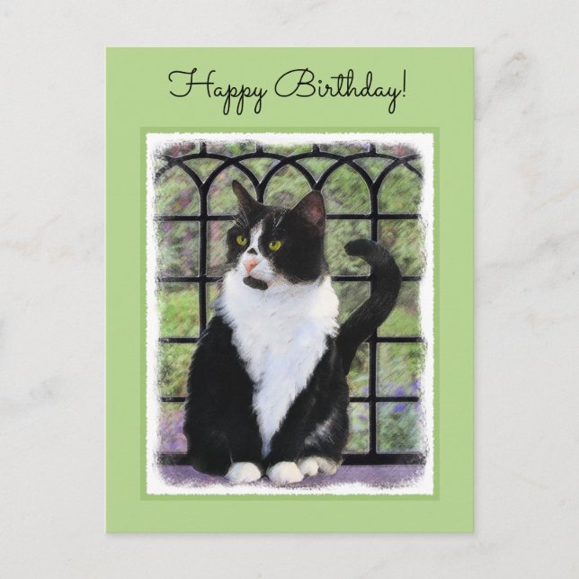 Carte Postale Tuxedo Chat dans la peinture de fenêtre Art animal (Devant)