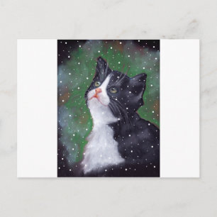 Carte Postale Tuxedo Chat Regardant Vers Le Haut Des Flammes De 