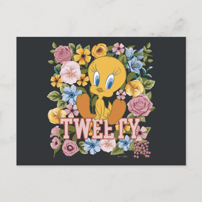 Carte Postale TWEETY™ Broderie Florale Graphique (Devant)