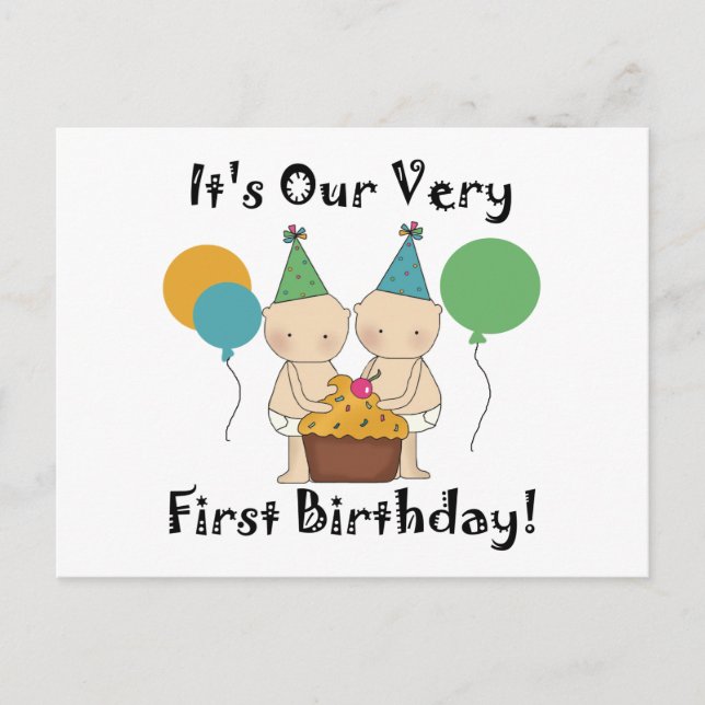 Carte Postale Twin Baby 1st Birthday Tshirts et cadeaux (Devant)
