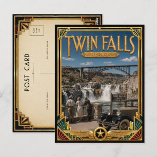 Carte Postale Twin Falls Idaho Art Déco vintage de l'âge d'or