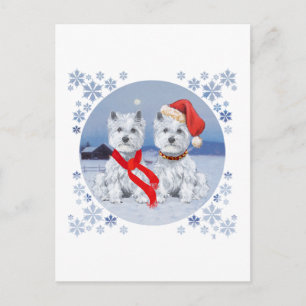Carte Postale Twin Westies sur une soirée hivernale