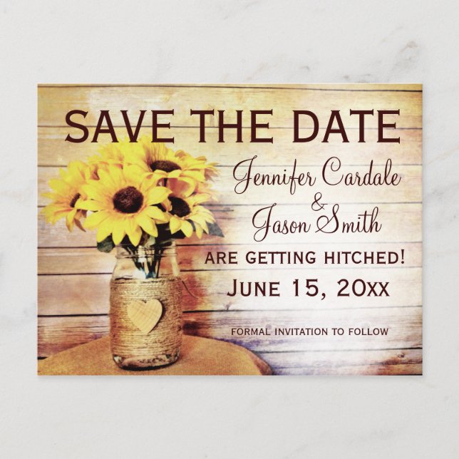 Carte Postale Twine Wrapped Mason Jar Sunflower Enregistrer la d (Devant)