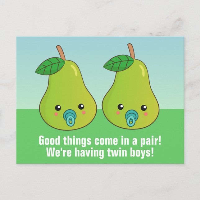 Carte Postale Twins Newborn - Belle poires de dessin animé avec  (Devant)