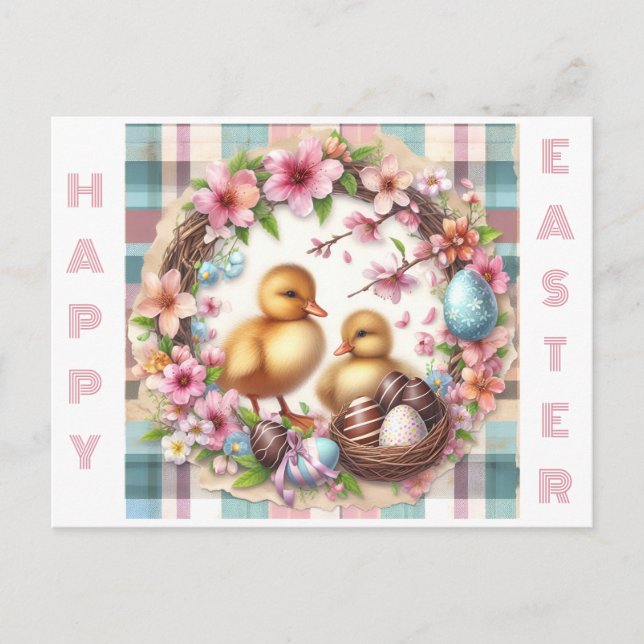 Carte Postale Twins Première aquarelle de Pâques Deux colliers (Devant)