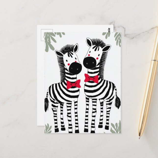 Carte Postale Two Cute Zebras (Devant/Arrière en situation)