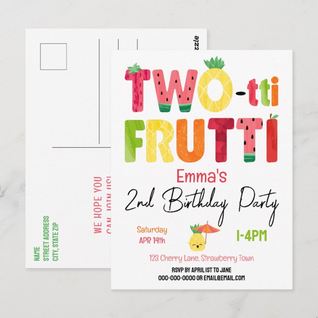 Carte Postale TWO-tti Frutti Cuties 2e anniversaire Fruit tropic (Devant / Derrière)