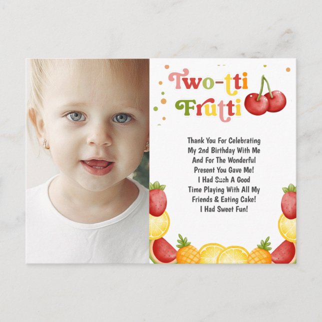 Carte Postale Twotti Frutti Fruité Deuxième Merci d'anniversaire (Devant)