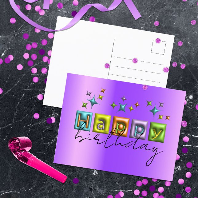 Carte Postale Typographie 3D gonflée et étincelles Joyeux Annive (Créateur téléchargé)