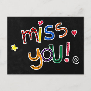 Carte Postale Typographie à main colorée Coeur rouge Miss You