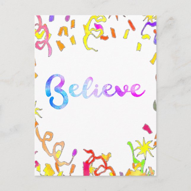 Carte Postale Typographie aquarelle Confetti Art croyez  (Devant)