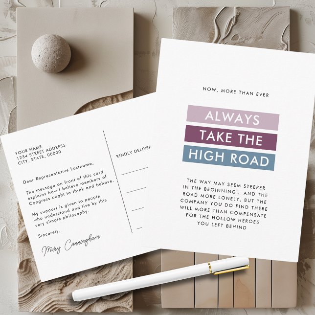 Carte Postale Typographie audacieuse Prendre la route (Bold Typography Modern Stripes Always Take the High Road Congress Postcard)