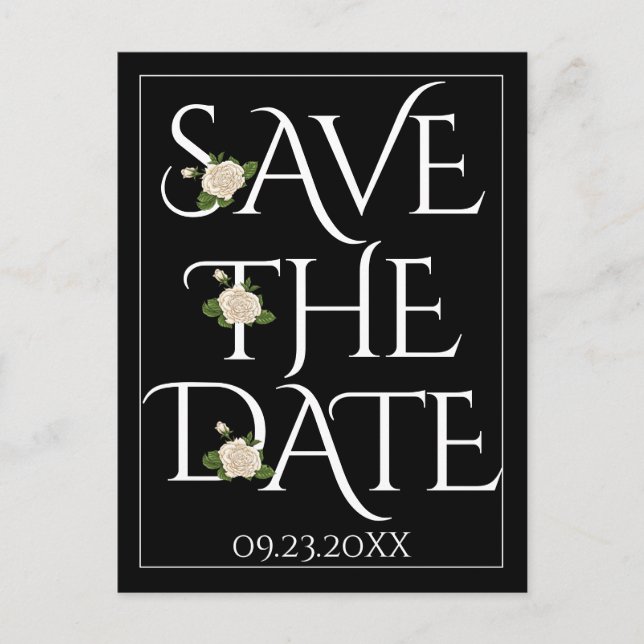Carte Postale Typographie blanche, mariage noir rose Enregistrer (Devant)