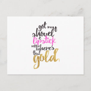 Carte Postale Typographie de Digger d'or noir rose Girl