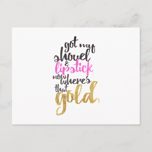 Carte Postale Typographie de Digger d'or noir rose Girl (Devant)