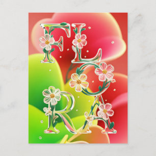 Carte Postale Typographie de flore en verre 3D fantaisiste