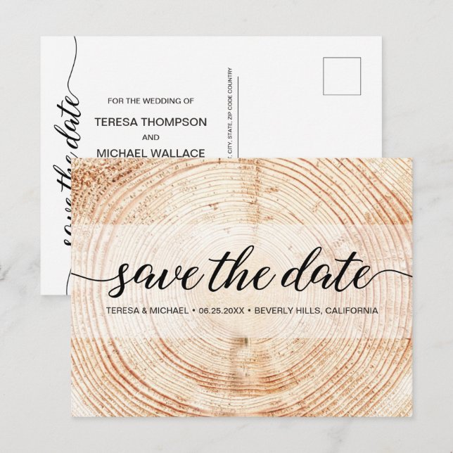 Carte Postale Typographie de mariage rustique texture de grain d (Devant / Derrière)