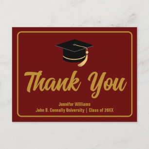Carte Postale Typographie de remerciement de graduation Or Borde